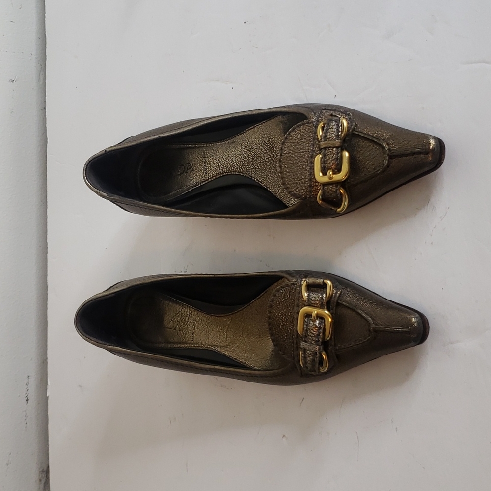 Prada Buckle Gold Shimmer Shoe Size 7 (38) - Picture 2 of 7